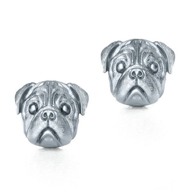 Handgefertigte Mops Ohrstecker Aus Oxidiertem Sterlingsilber von TinyBling