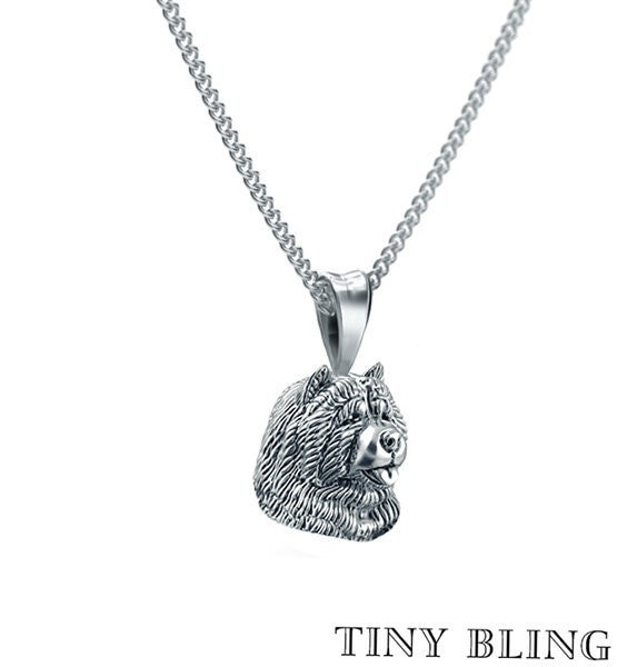 Handgemachte Chow-Chow Breed Face Halskette in Sterling Silber von TinyBling