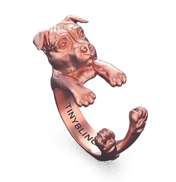 Handgemachte Pit Bull Cuddle Wrap Ring in Sterling Silber, Gold Oder Platin Von Tiny Bling Für Alle Hunde - Und Tierliebhaber von TinyBling