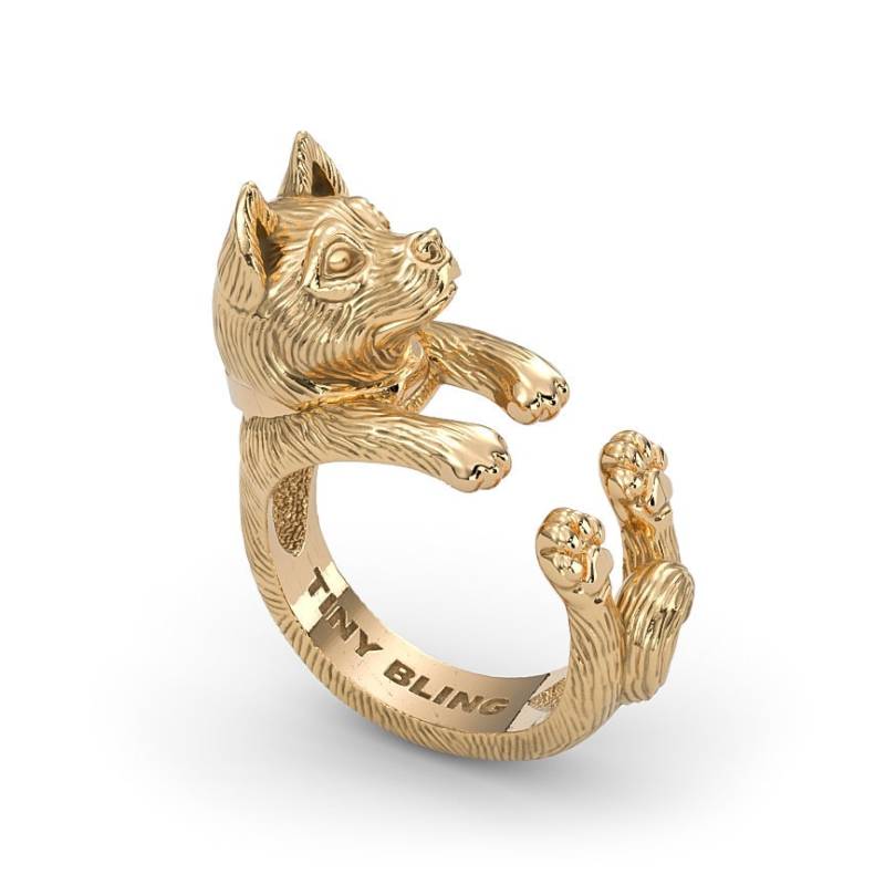 Handgemachter Akita Schmuck Kuschelring - Sterling Silber 14K Gold von TinyBling