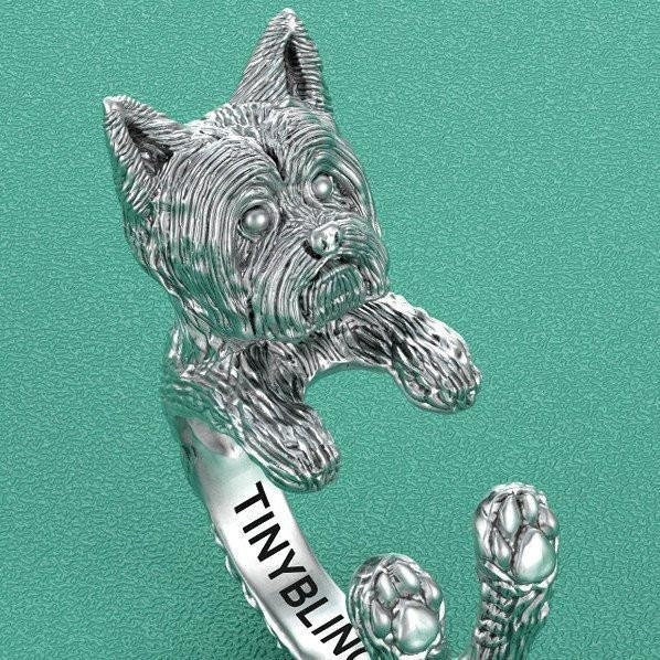 Schmuse-Wickelring Kurzhaar Yorkshire Terrier in Sterling Silber Für Alle Hundeliebhaber von TinyBling