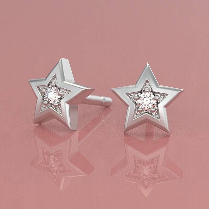 Stern Diamant Ohrstecker in Sterling Silber, 14K Gelb, Weiß Oder Rose Gold Von Tinybling von TinyBling