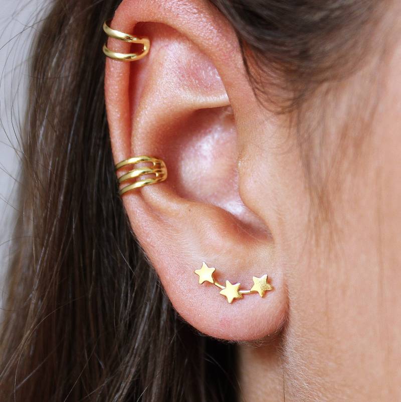 3 Sterne Gold Ohr Kletterer Ohrringe, Drei Beste Freunde Geschenk von TinyBoxJewelry