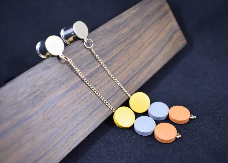 Plugs Kette Gold, Orange Gelb Graue Holzscheiben | 4G, 2G, 0G von TinyLittleFunBits