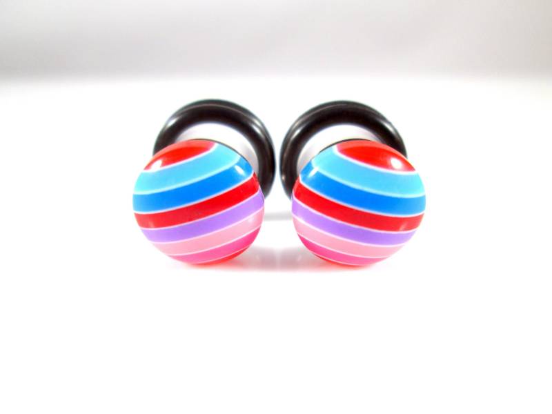 Gestreifte Candy Dots Plugs Rosa, Rot Und Blau | 4G, 2G, 0G von TinyLittleFunBits