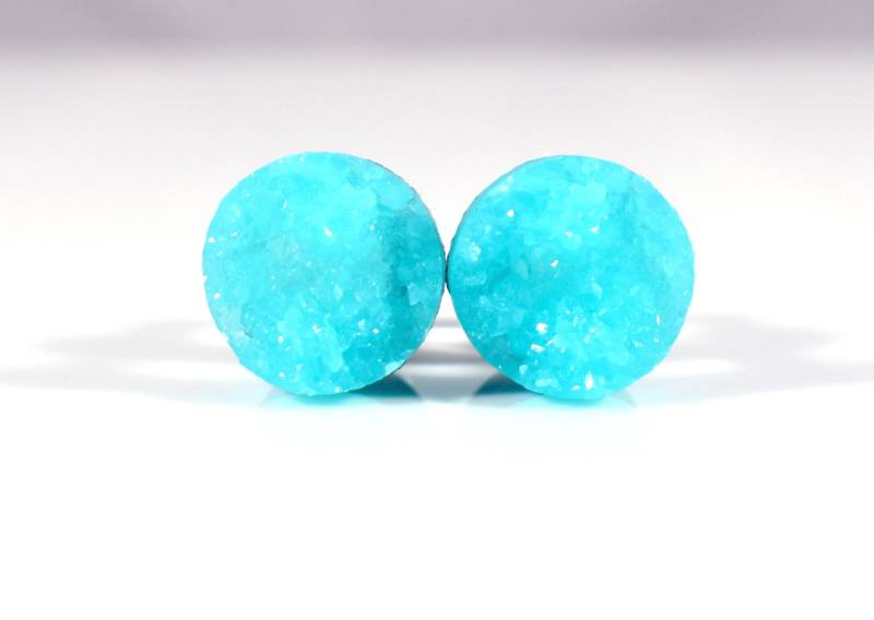 Ausverkauf - Plug Ohrringe Hellblau-Türkis-Aqua Faux Druzy Sparkle 4G, 2G, 0G Und 00G von TinyLittleFunBits