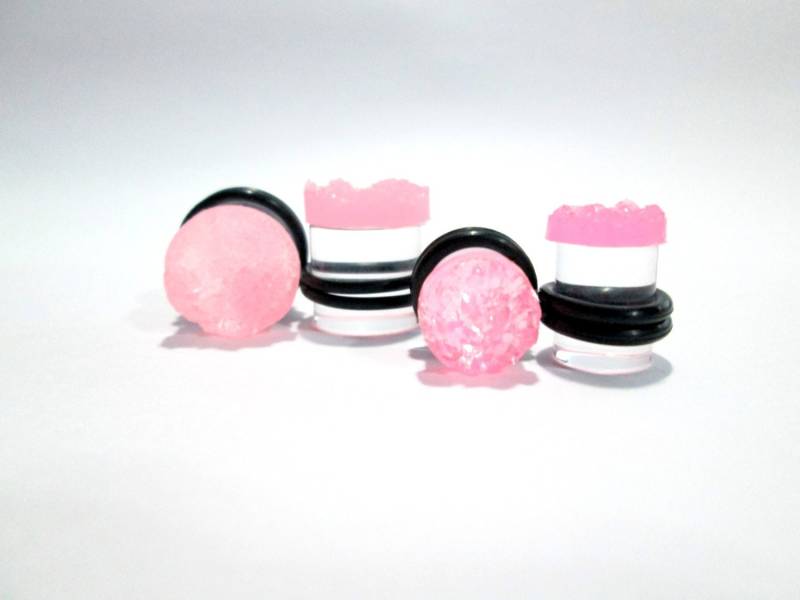 Pinke Faux Druzy Plugs 2G-9/16"stäbchen von TinyLittleFunBits