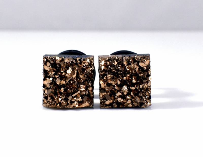 Rose Gold Glitzer Faux Druzy Quadrat Plugs | 2G, 0G, 00G von TinyLittleFunBits