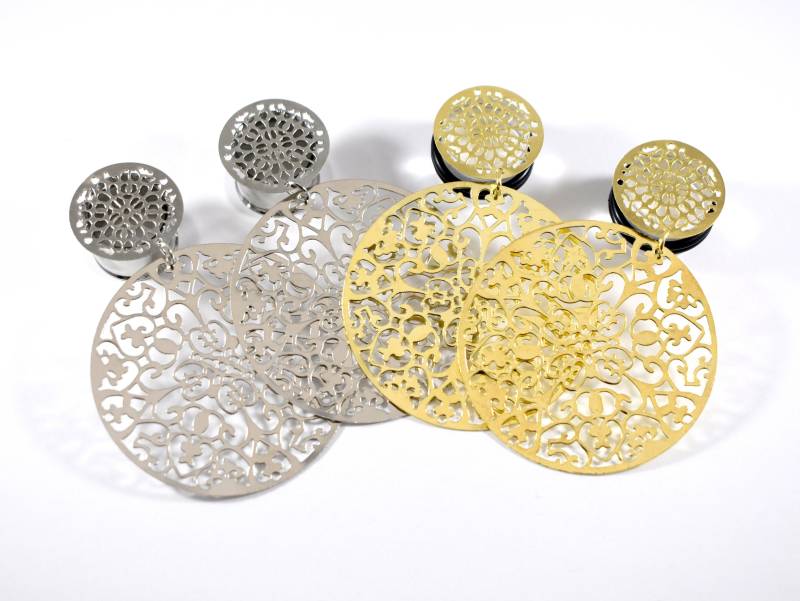 Filigrane Scheiben Plugs Gold Oder Silber | 1/2, 9/16, 5/8 Zoll von TinyLittleFunBits