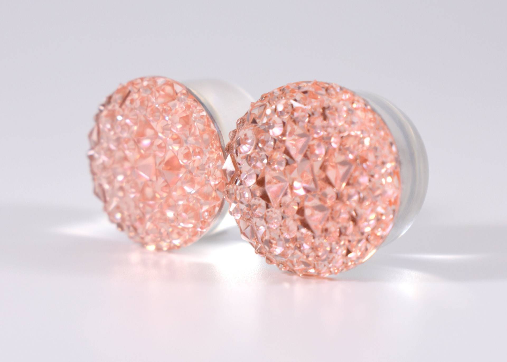 Gauges - 3/4" Und 7/8" Pfirsich Glitzer Druzy Plugs von TinyLittleFunBits