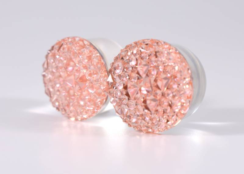 Gauges - 3/4" Und 7/8" Pfirsich Glitzer Druzy Plugs von TinyLittleFunBits