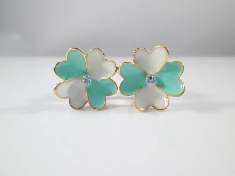 Gauges - Hübsche Mint Und Weiße Blumen Mit Gold Accent Sparkle 0G, 00G, 7/16 in 1/2 In von TinyLittleFunBits