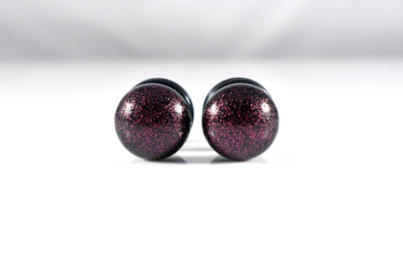 Schwarze Plug-Ohrringe Mit Lila Glitzer Anzeigen | 0G, 00G, 7/6, 1/2 In von TinyLittleFunBits