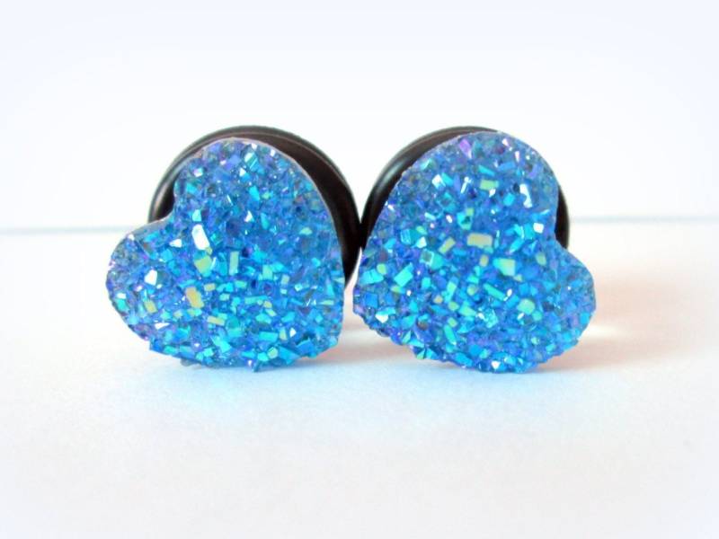 Gauges - Plug Ohrringe Sparkle Cobalt Blue Druzy Herz 0G, 00G Gauges - Plug Ohrringe Sparkle Cobalt Blue Druzy Herz 0G, 00G von TinyLittleFunBits