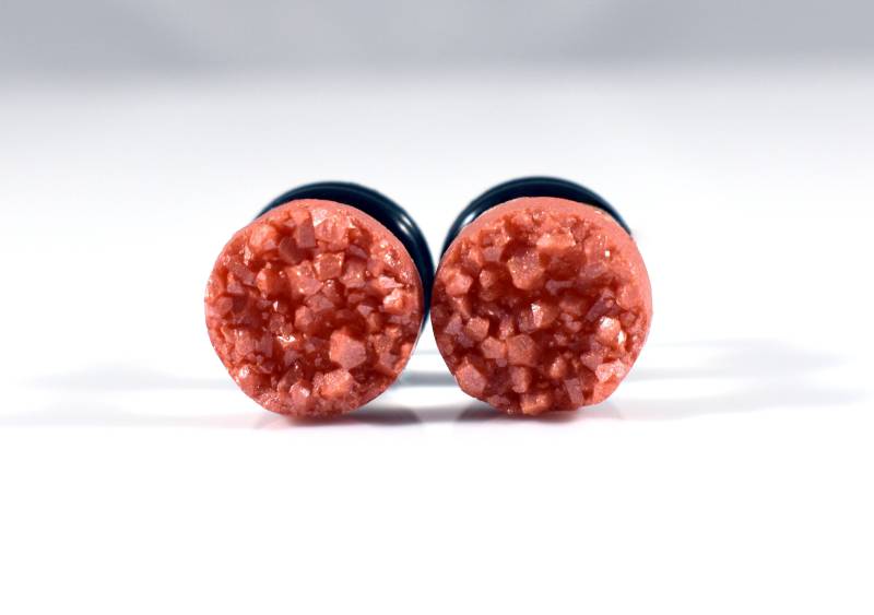 Ohrstecker - Koralle Orange Rot Faux Druzy Sparkle 4G, 2G, 0G Und 00G von TinyLittleFunBits