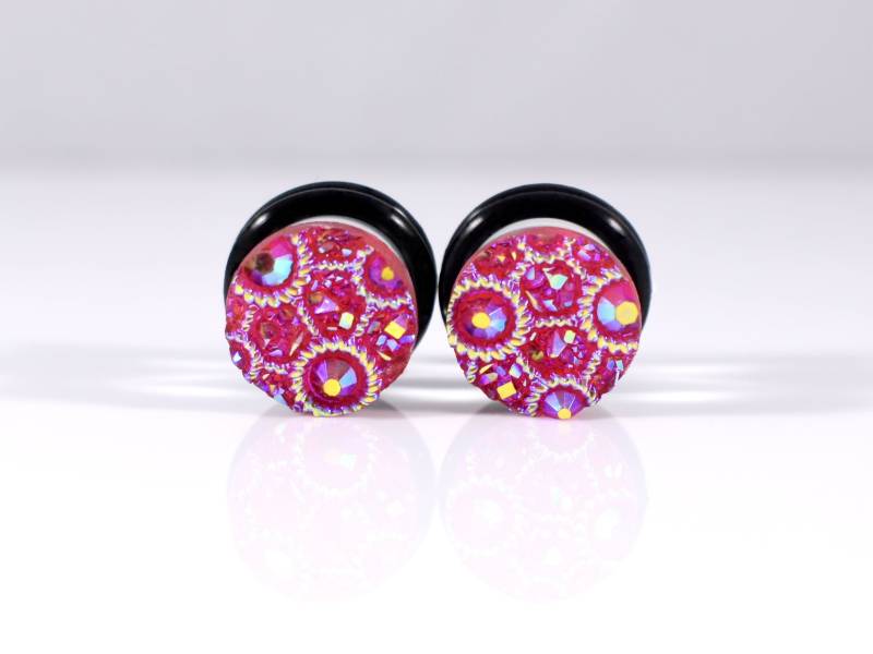 Ohrstecker - Pink Ab Finish Kreis Muster 2G, 0G Und 00G von TinyLittleFunBits