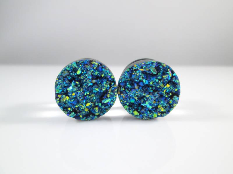 Blau Grün Sparkle Faux Druzy Plug Ohrringe | 22, 5 Mm von TinyLittleFunBits