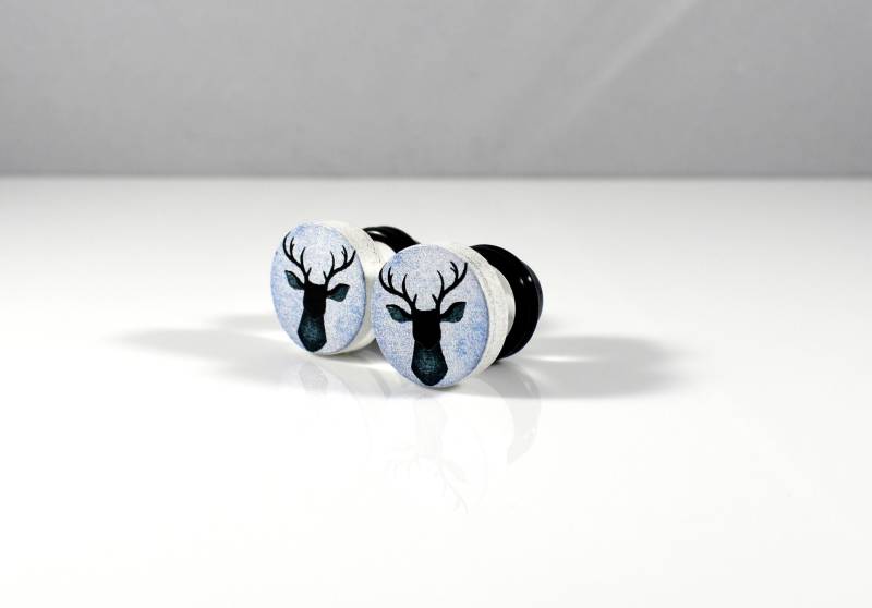 Plug Ohrringe - Blau Mit Jaggrün Hirschkopf Geweih Plug Ohrringe - Blau Mit Jaggrün Hirschkopf Geweih von TinyLittleFunBits