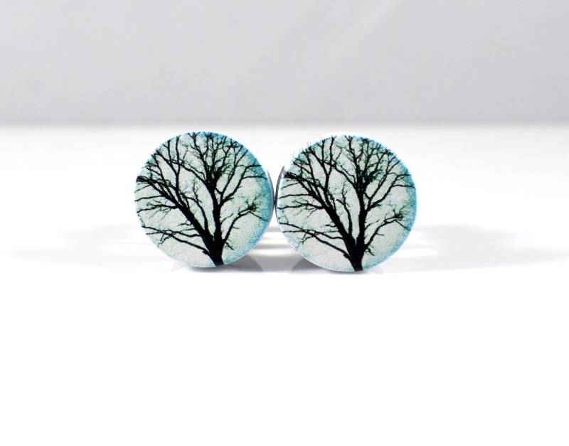 Plug Ohrringe - Blau Türkis Winter Baum 00G, 7/16 In, 1/2 in Und 9/16 von TinyLittleFunBits