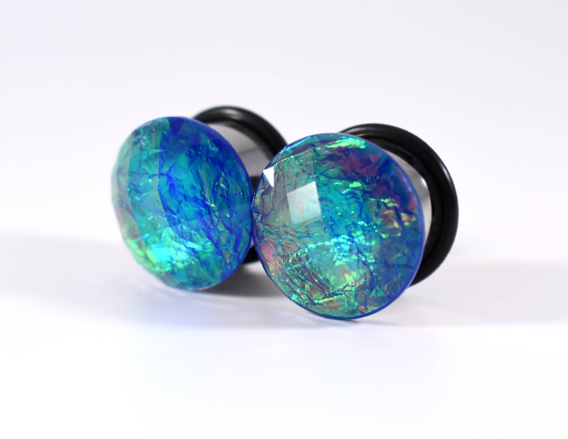 Plug Ohrringe - Blue Rainbow Foil 9/16 In, 5/8 in Und 3/4 von TinyLittleFunBits