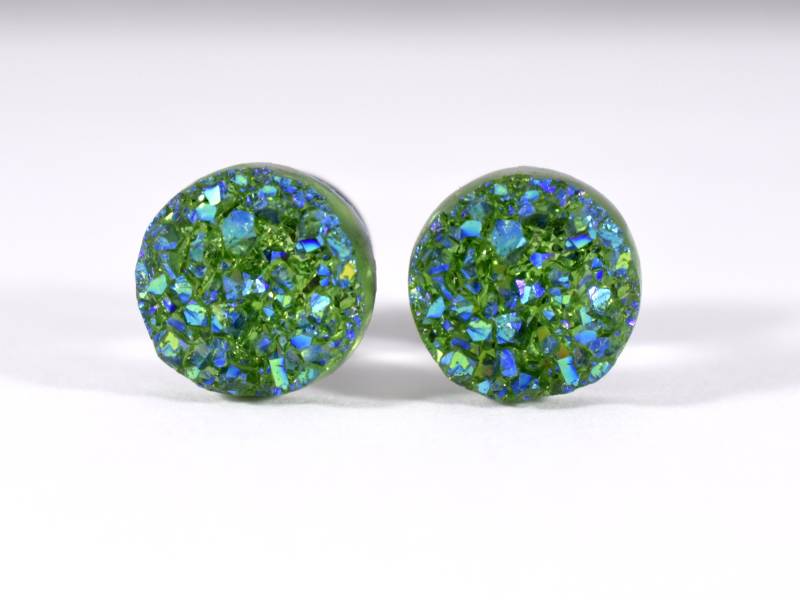 Plug Ohrringe - Dark Teal Green Faux Druzy 4G, 2G, 0G Und 00G von TinyLittleFunBits