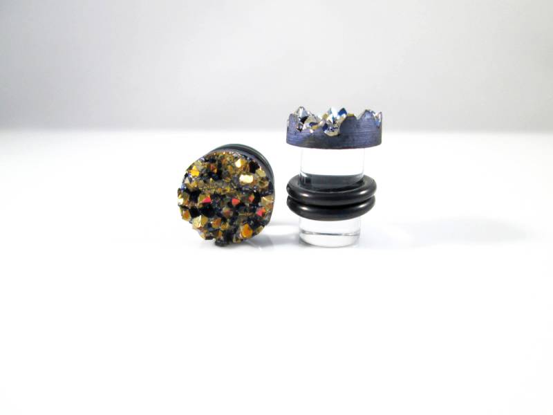 Plug Ohrringe - Gold Kupfer Rot Chunky Metallic Faux Druzy Sparkle 4G, 2G, 0G Und 00G von TinyLittleFunBits