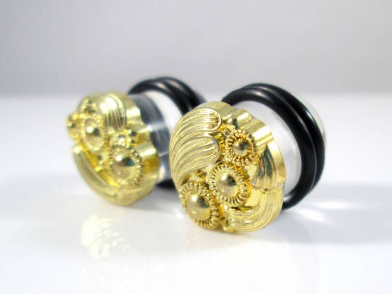 Plug Ohrringe - Gold Swirl Fancy 0G, 00G, 7/16 in Und 1/2 In von TinyLittleFunBits