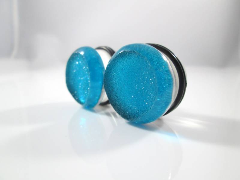 Plug Ohrringe - Groß Blau Glitzer Druzy Style 3/4 Und 7/8 von TinyLittleFunBits