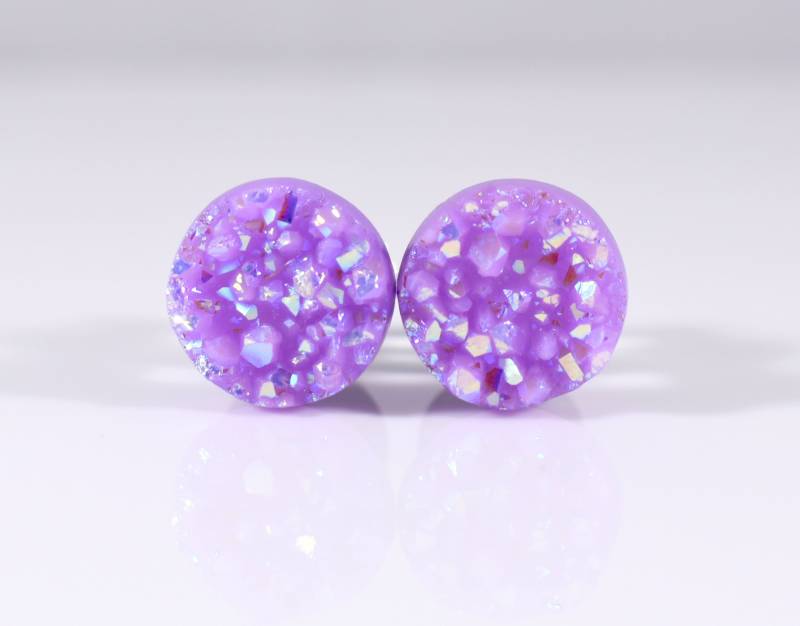 Plug Ohrringe - Lila Pink Ab Finish Faux Druzy Sparkle 4G, 2G, 0G Und 00G von TinyLittleFunBits