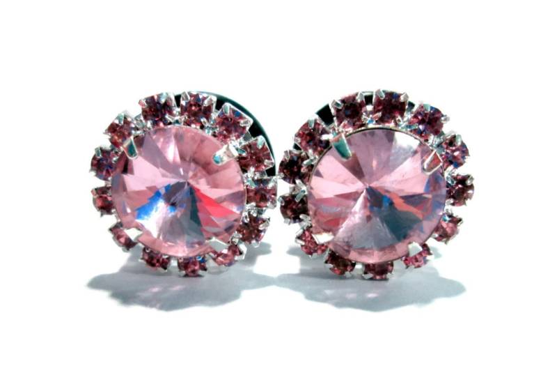 Plug Ohrringe - Pink Sparkle Strassstein 7/16 In, 1/2 in Und 9/16 In von TinyLittleFunBits