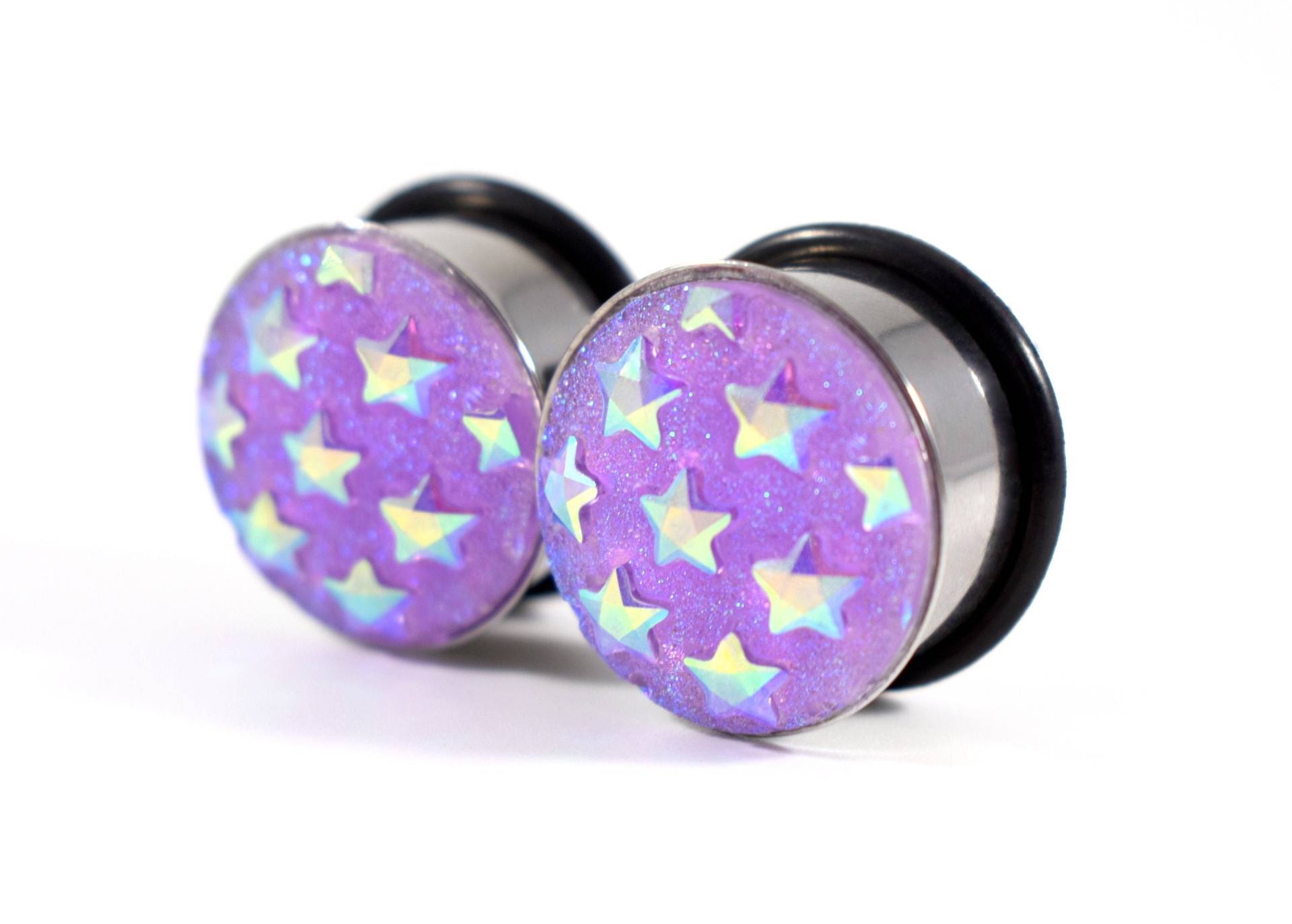 Plug Ohrringe - Purple Star Sparkle 23 Mm, 5/20 Und 3/4 In von TinyLittleFunBits