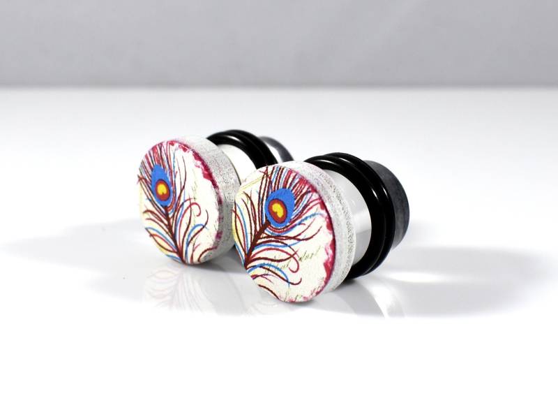 - Plug Ohrringe Rosa Und Blaue Pfauenfeder Plugs 00G, 1/2 Zoll, 7/16 Zoll 9/16 von TinyLittleFunBits