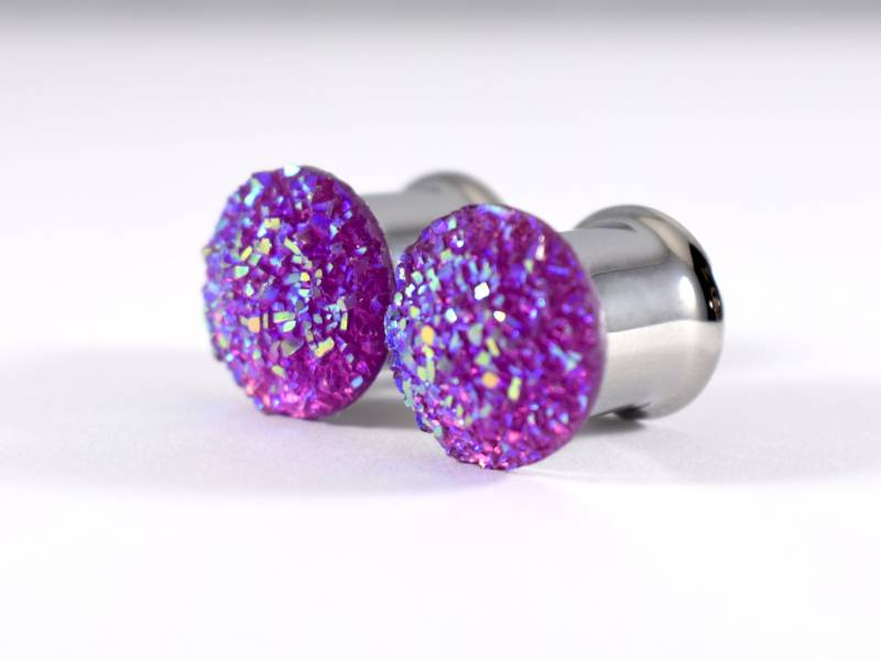 Plug Ohrringe - Violett Magenta Lila Sparkle Druzy 0G, 00G, Und 7/16In von TinyLittleFunBits