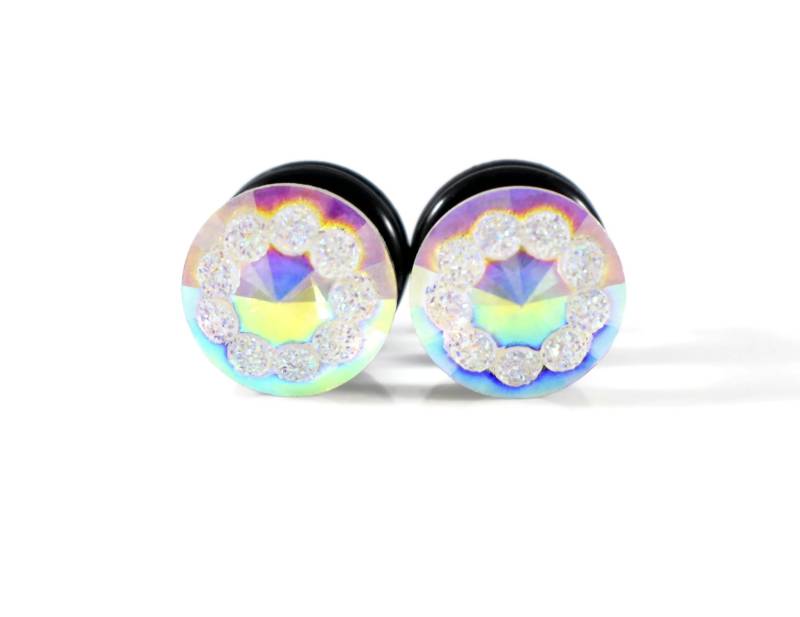 Plug Ohrringe - Weiß Ab Finish Runde Pyramide 4G, 2G, 0G Und 00G von TinyLittleFunBits