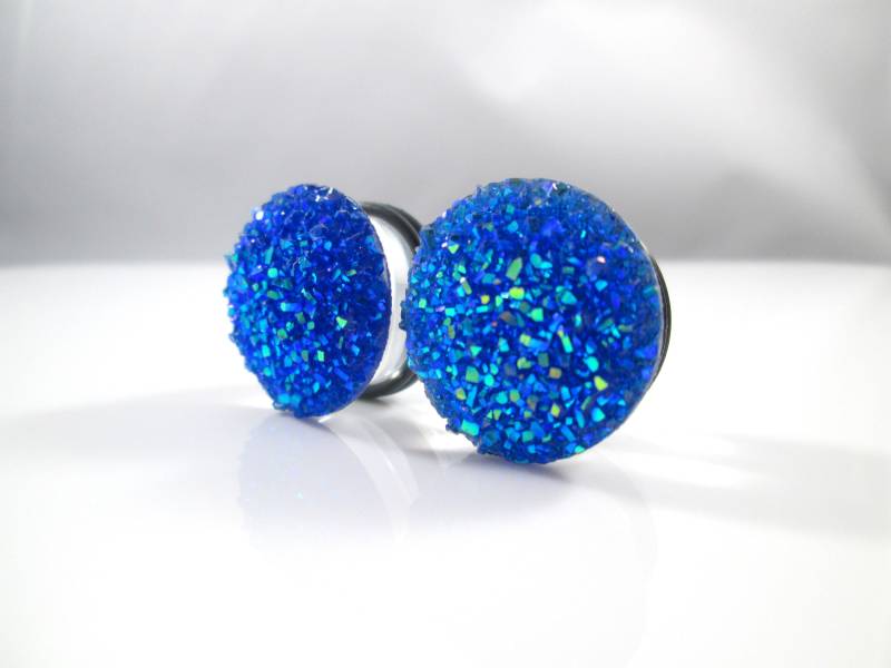Plugs - 3/4 In, 7/8 in Bright Blue Large Sparkle Faux Druzy von TinyLittleFunBits
