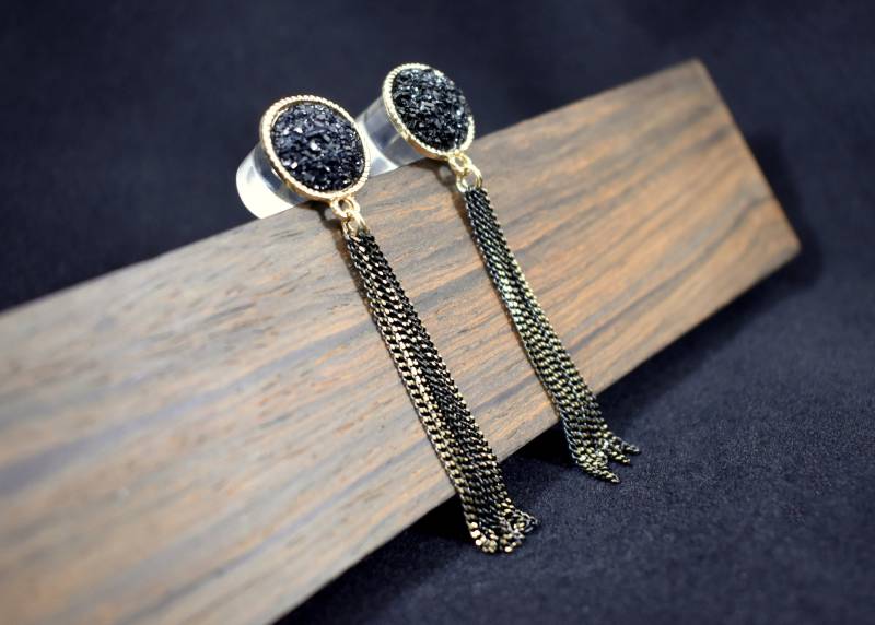 Schwarze Druzy Plugs Bronze Gold Kette - 9/16" von TinyLittleFunBits