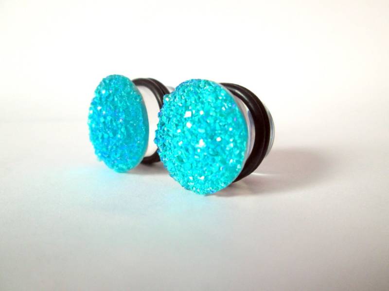 Plugs - Aqua Sparkle Large Faux Druzy 23 Mm Und 15 von TinyLittleFunBits