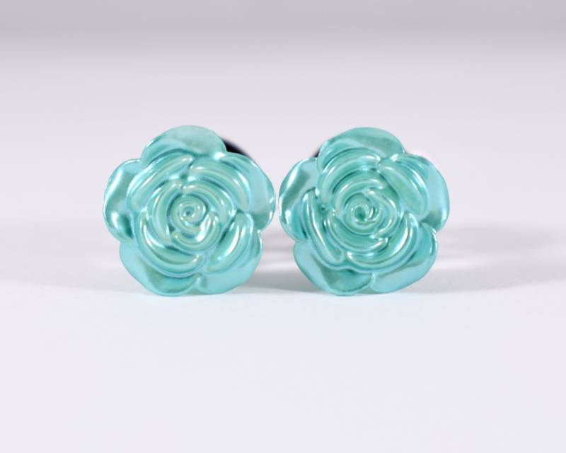 Plugs - Aqua Teal Rose Flower 4G, 2G Und 0G von TinyLittleFunBits