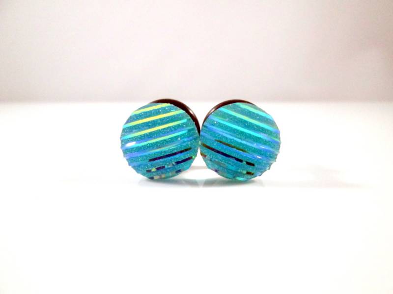 Plugs - Aqua Türkis Retro Streifen 00G, 7/16 In, 1/2 in Und 9/16In von TinyLittleFunBits
