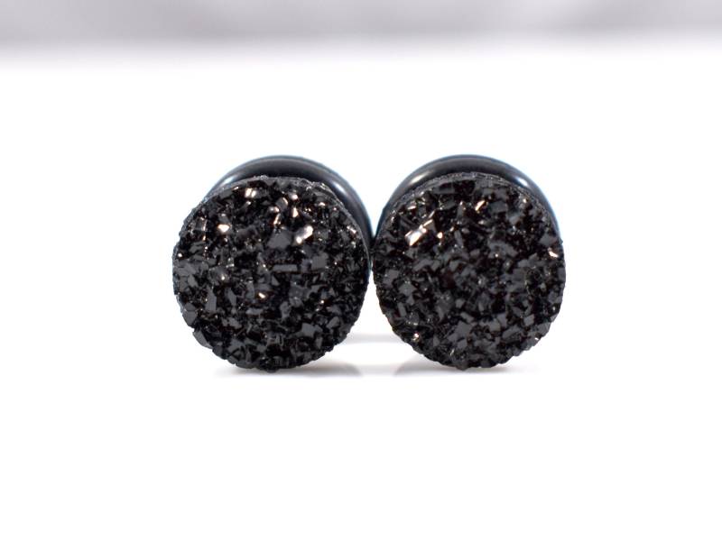 Plugs - Black Sparkle Druzy 4G, 2G, 0G Und 00G von TinyLittleFunBits