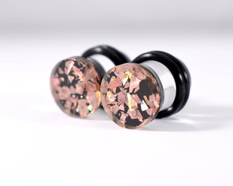 Plugs - Black & Rose Gold Foil Flake 2G, 0G Und 00G von TinyLittleFunBits