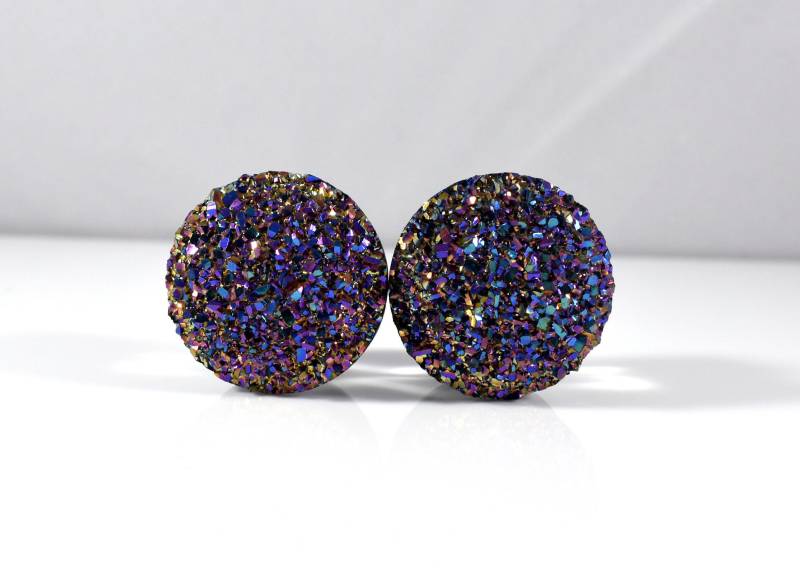 Plugs - Blau Lila Gold Funkeln Faux Druzy 3/4 Zoll, 7/8 Zoll von TinyLittleFunBits
