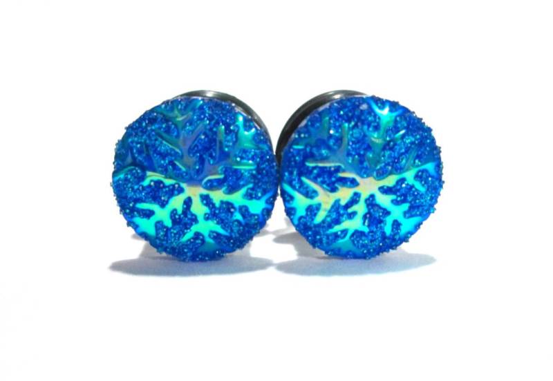 Plugs - Blaue Schneeflocke Gefrorene 0G, 00G, 7/16 Zoll Und 1/2 Zoll von TinyLittleFunBits