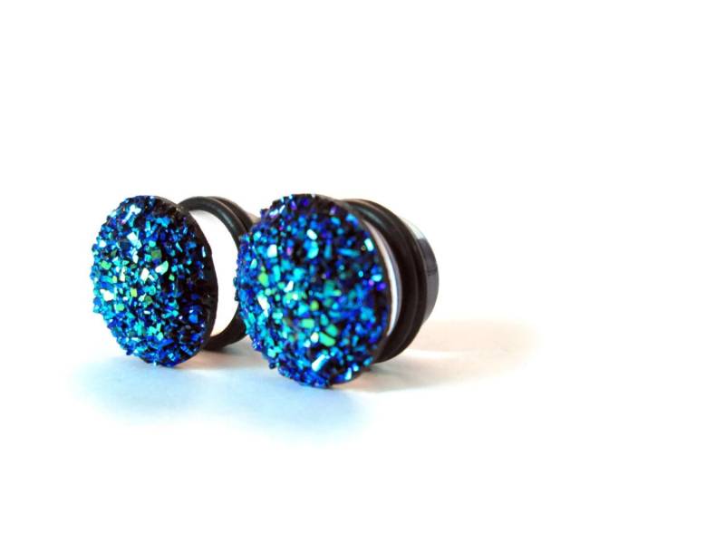 Plugs - Blue Sparkle Large Faux Druzy 9/16 In, Und 5/8 In von TinyLittleFunBits
