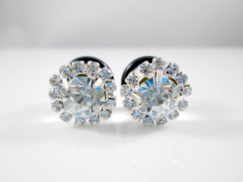 Plugs - Braut Silber Kleine Mitte Strass Glitzern 4G, 2G, 0G Und 00G von TinyLittleFunBits