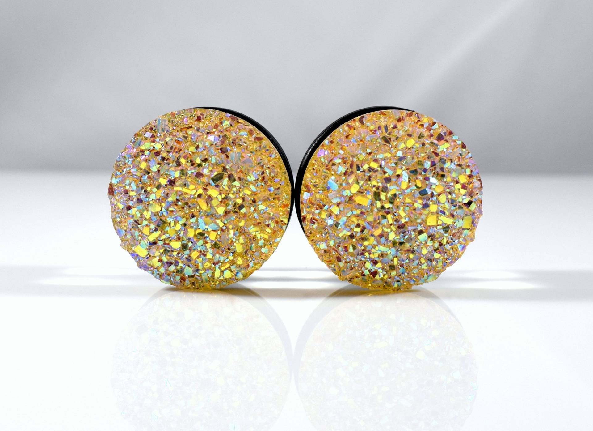 Plugs - Champagner Gelbgold Large Sparkle Faux Druzy 3/4 In, 7/8 In von TinyLittleFunBits