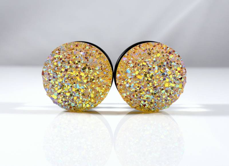 Plugs - Champagner Gelbgold Large Sparkle Faux Druzy 3/4 In, 7/8 In von TinyLittleFunBits