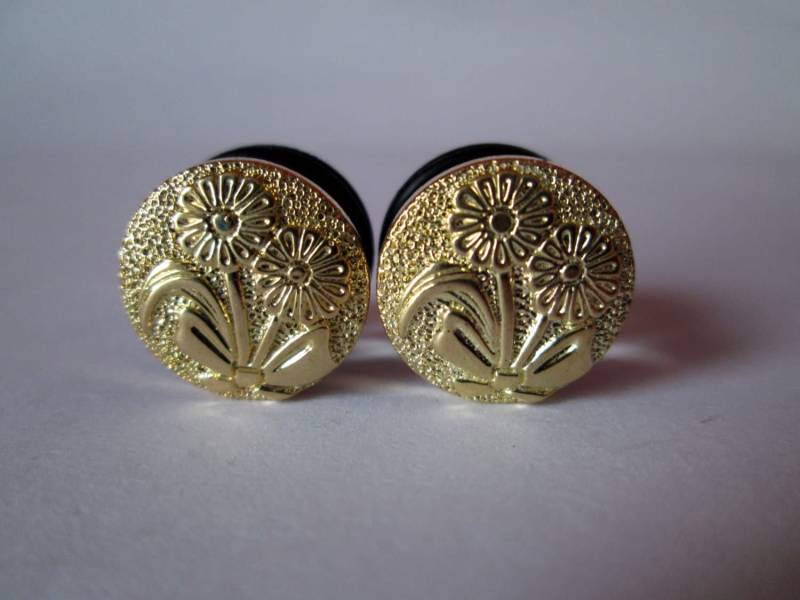 Plugs - Clearance Sale Gold Gänseblümchen Fancy 1/2 In, 9/16 Zoll Und 5/8" von TinyLittleFunBits