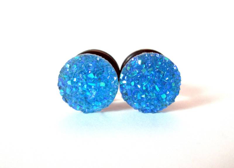 Plugs - Cobalt Blue Sparkle Druzy 2G, 0G Und 00G von TinyLittleFunBits