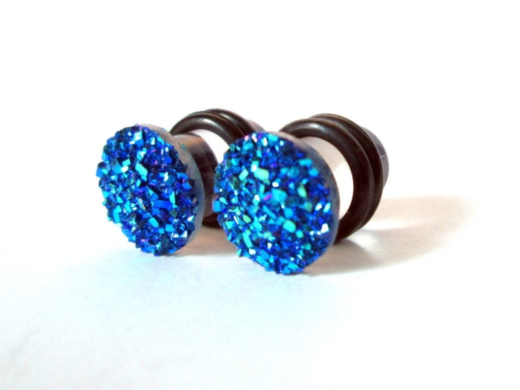 Plugs - Dark Blue Sparkle Druzy 2G, 0G, 00G, 7/16 Zoll Und 1/2 von TinyLittleFunBits